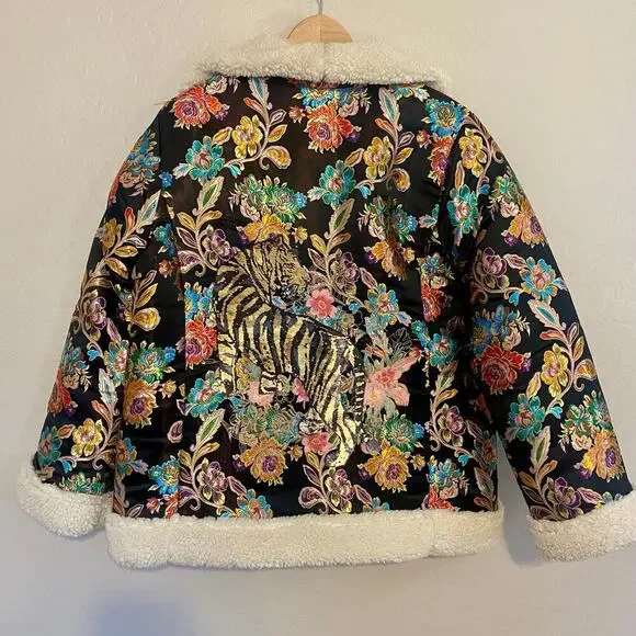 Johnny Was Sofie Jacquard Coat Womens Size Medium Embroidered Sequin Asian Tiger - Picture 5 of 10